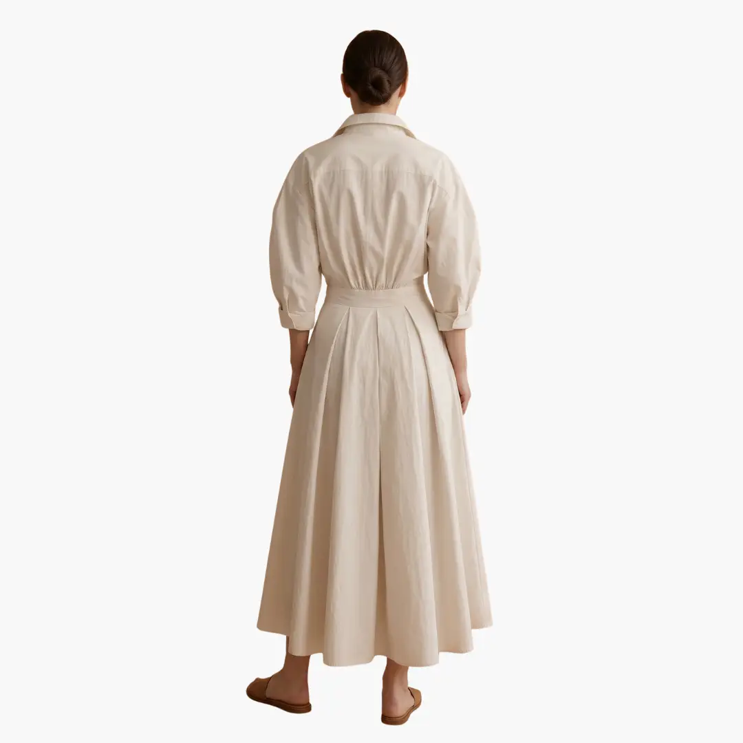 Women’s Long Shirt Dress with Waist Detail and Button Front