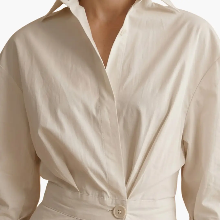 Women’s Long Shirt Dress with Waist Detail and Button Front