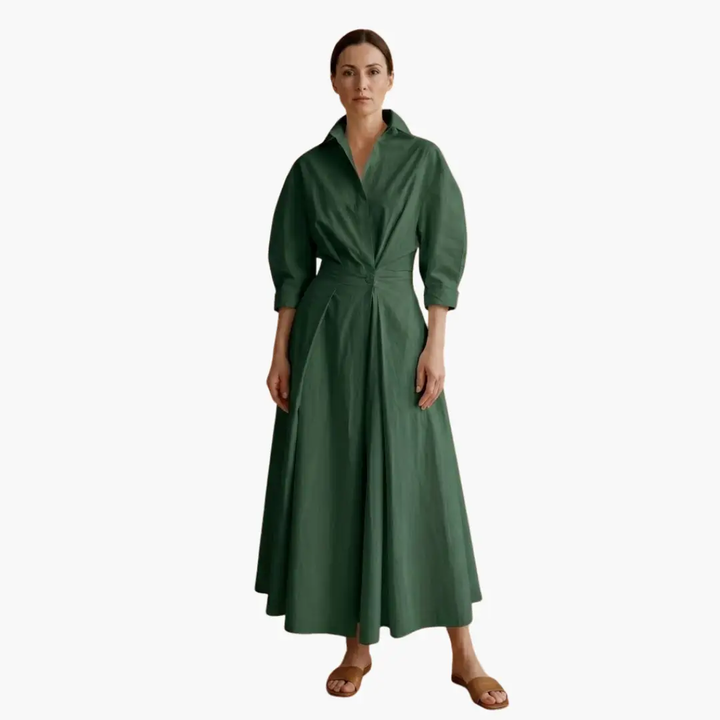 Women’s Long Shirt Dress with Waist Detail and Button Front