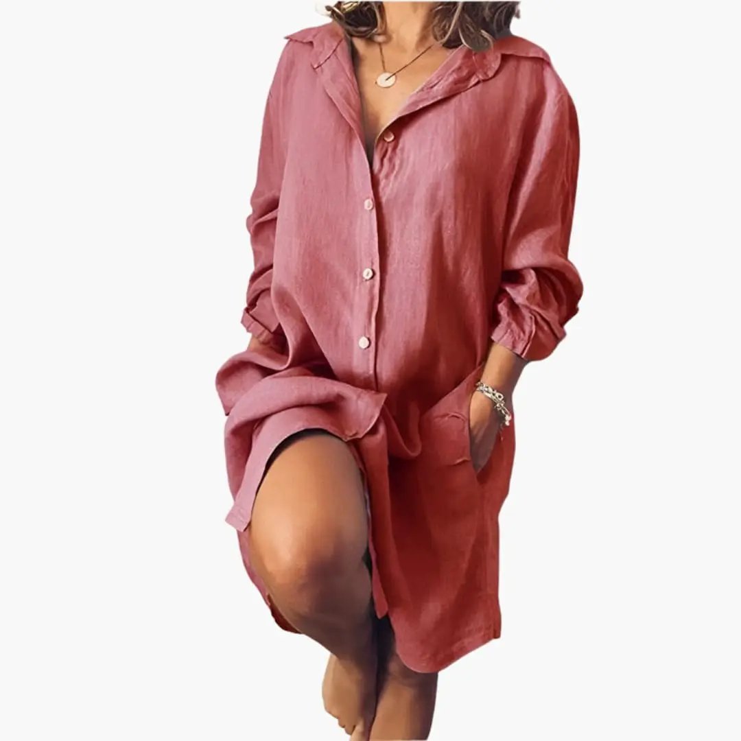 Women’s Long Sleeve Dress with Round Neckline and Straight Hem