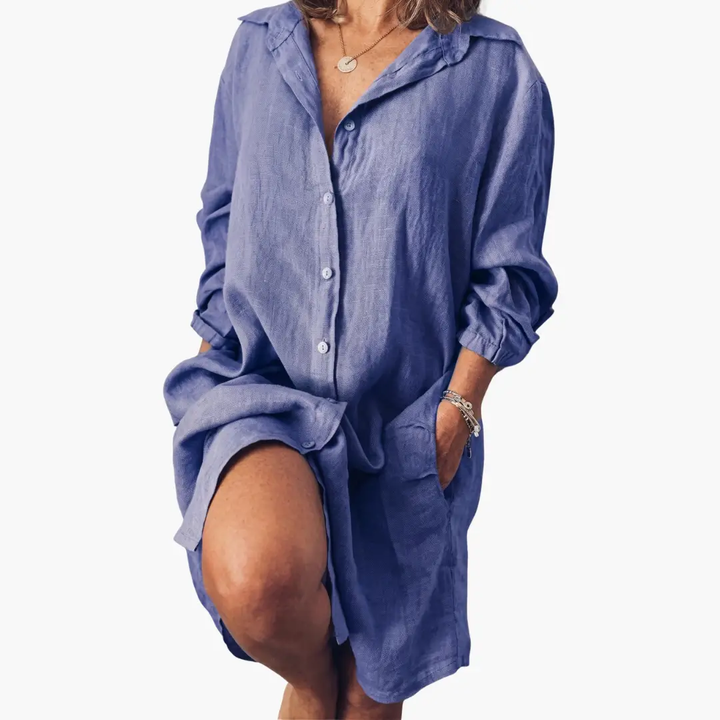 Women’s Long Sleeve Dress with Round Neckline and Straight Hem