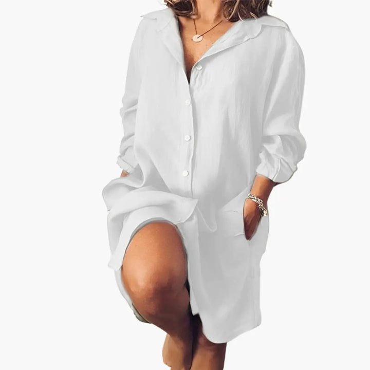 Women’s Long Sleeve Dress with Round Neckline and Straight Hem