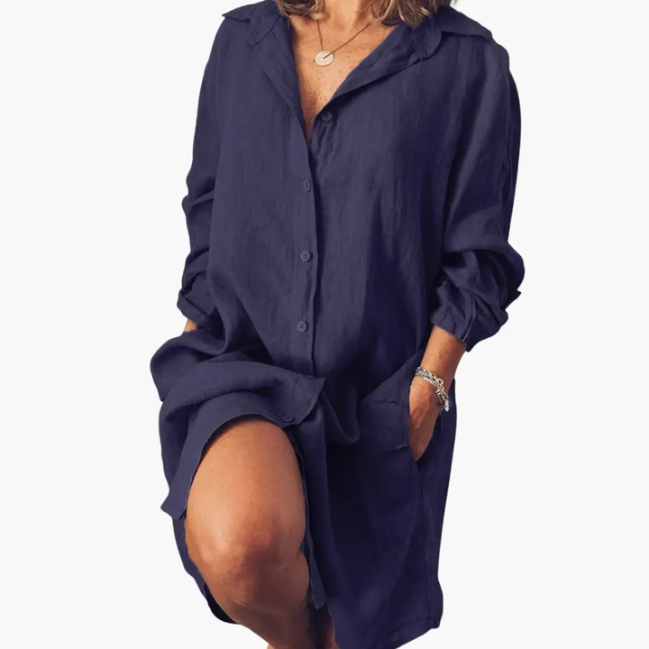 Women’s Long Sleeve Dress with Round Neckline and Straight Hem