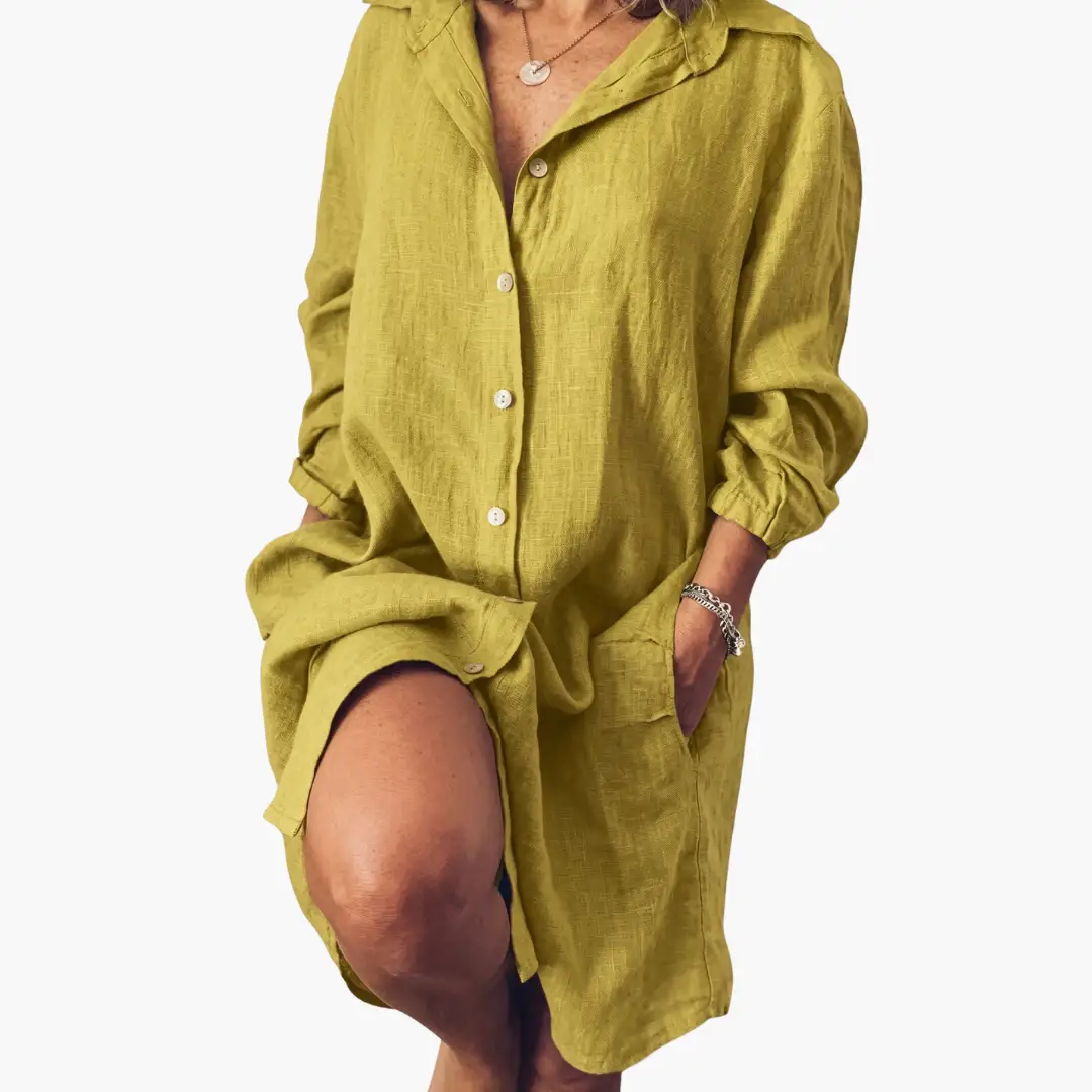 Women’s Long Sleeve Dress with Round Neckline and Straight Hem