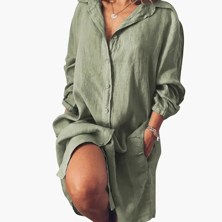 Women’s Long Sleeve Dress with Round Neckline and Straight Hem