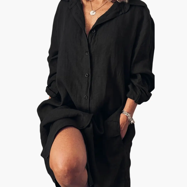Women’s Long Sleeve Dress with Round Neckline and Straight Hem