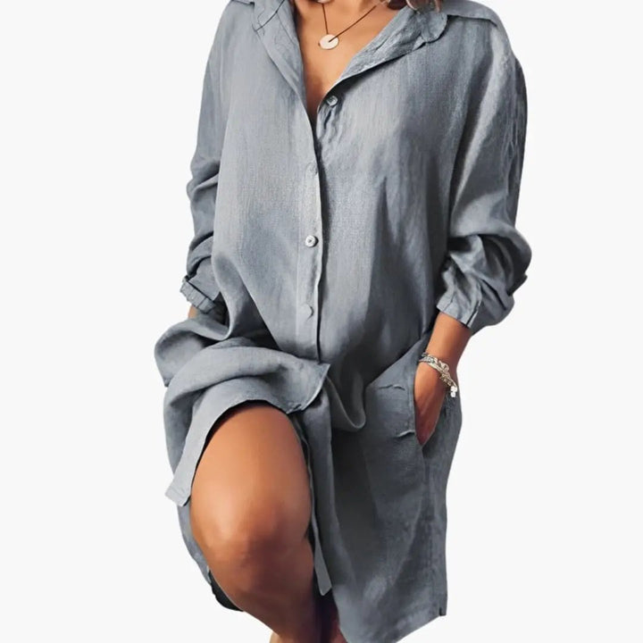 Women’s Long Sleeve Dress with Round Neckline and Straight Hem