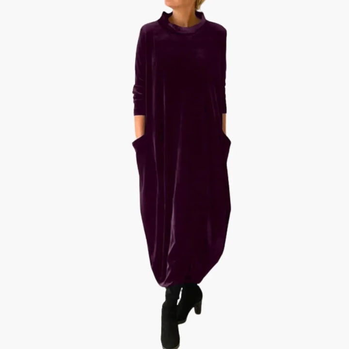 Women's Long Sleeve Evening Dress with Textured Material