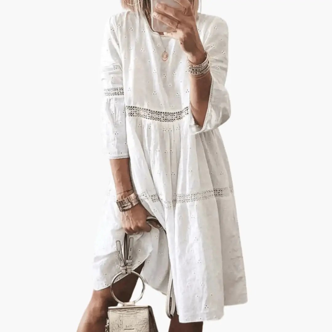 Women’s Long Sleeve Knit Dress with Relaxed Fit and Knee-Length Design