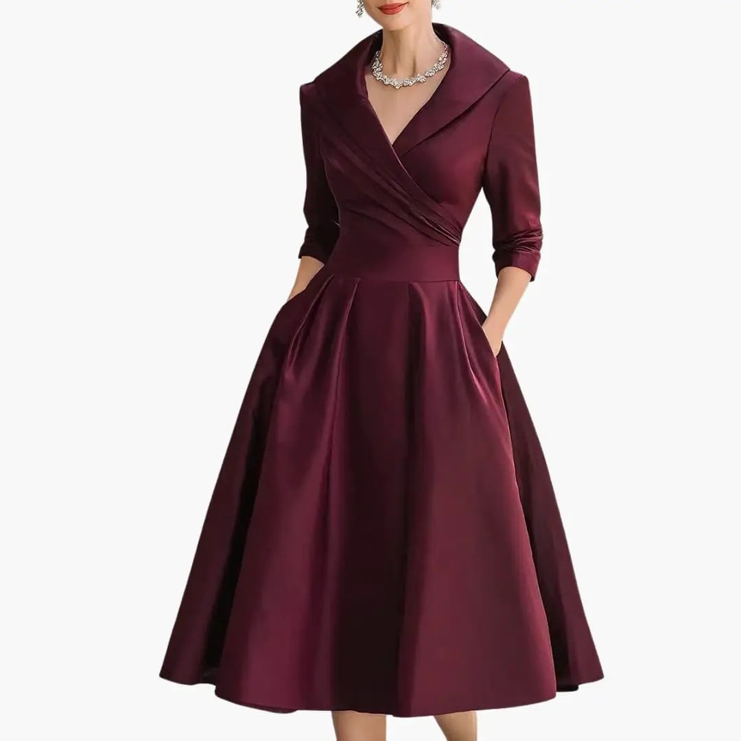 Women’s Long Sleeve Midi Dress with Fitted Waist Mid-Calf Dress