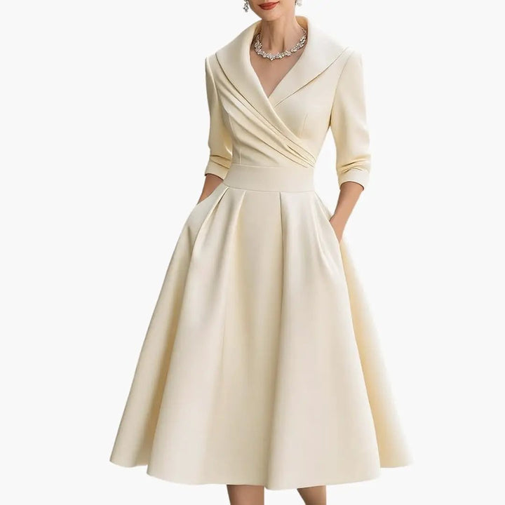 Women’s Long Sleeve Midi Dress with Fitted Waist Mid-Calf Dress