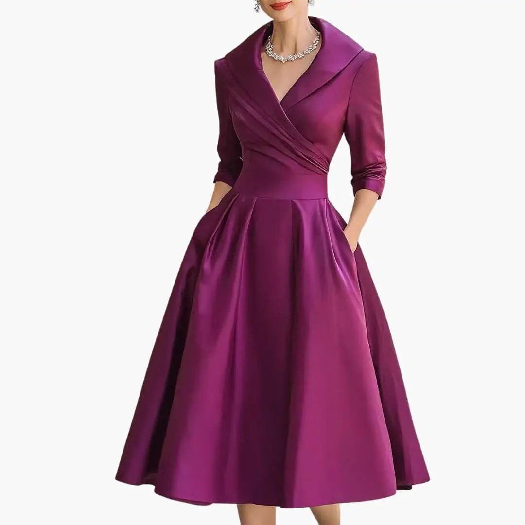 Women’s Long Sleeve Midi Dress with Fitted Waist Mid-Calf Dress