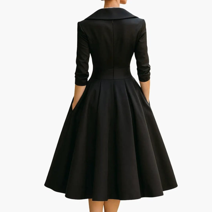 Women’s Long Sleeve Midi Dress with Fitted Waist Mid-Calf Dress