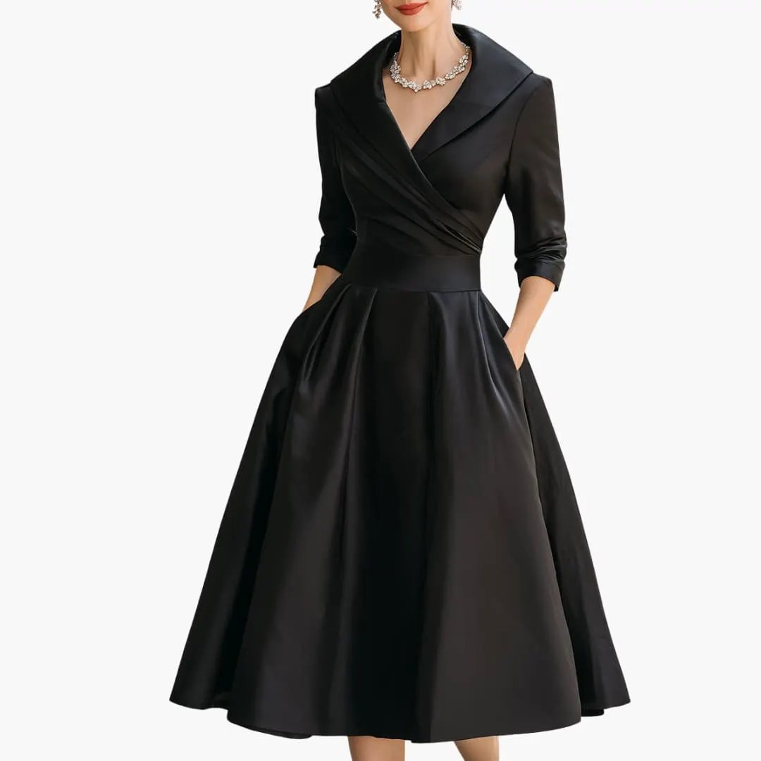 Women’s Long Sleeve Midi Dress with Fitted Waist Mid-Calf Dress