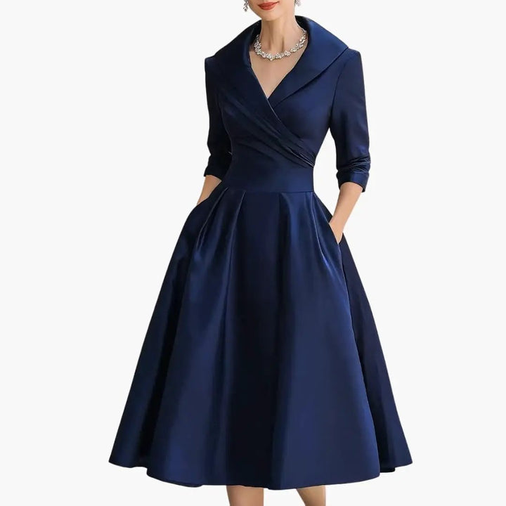 Women’s Long Sleeve Midi Dress with Fitted Waist Mid-Calf Dress