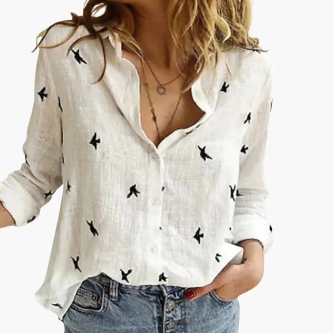 Women’s Long Sleeve Polka Dot Blouse with Button Front and Relaxed Fit