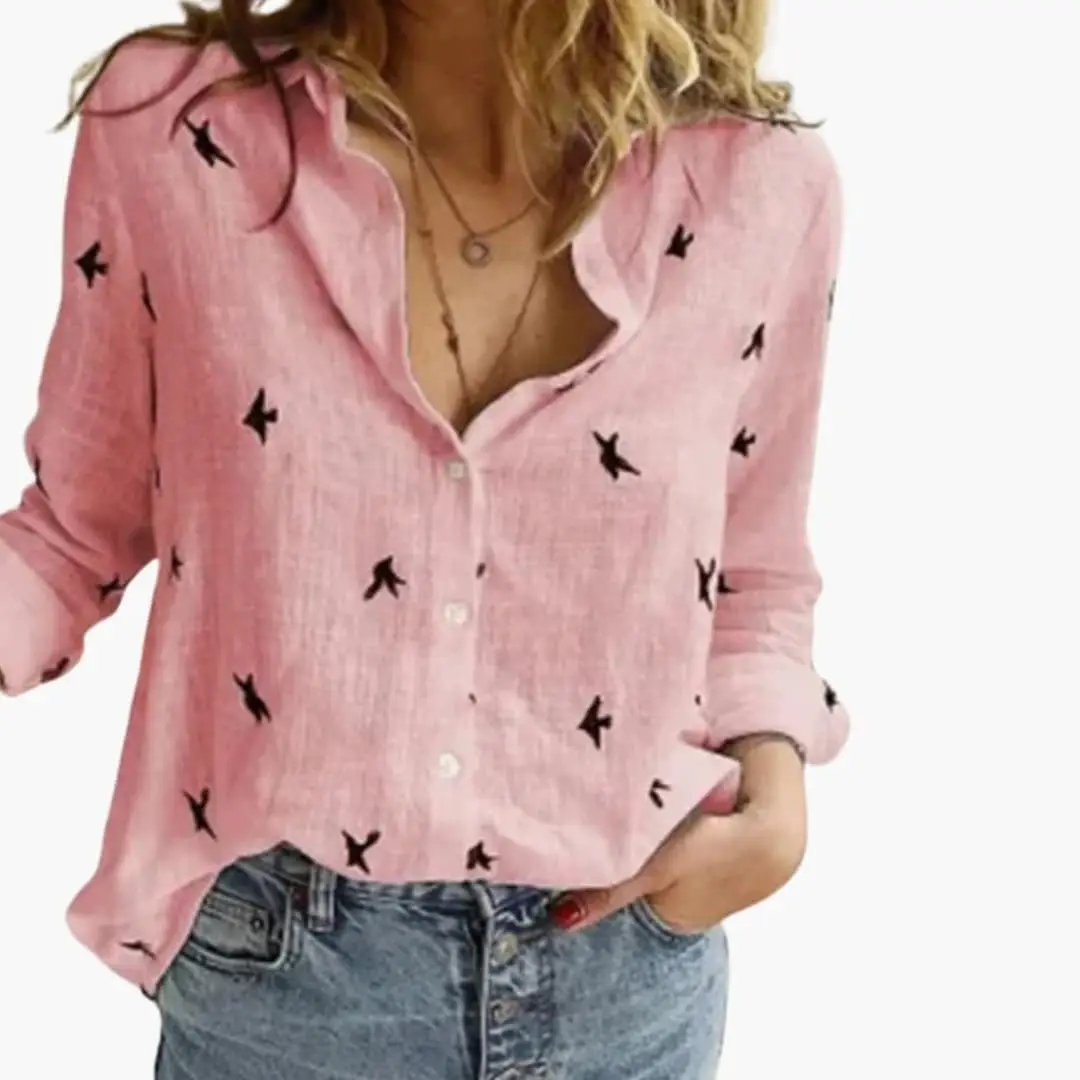 Women’s Long Sleeve Polka Dot Blouse with Button Front and Relaxed Fit