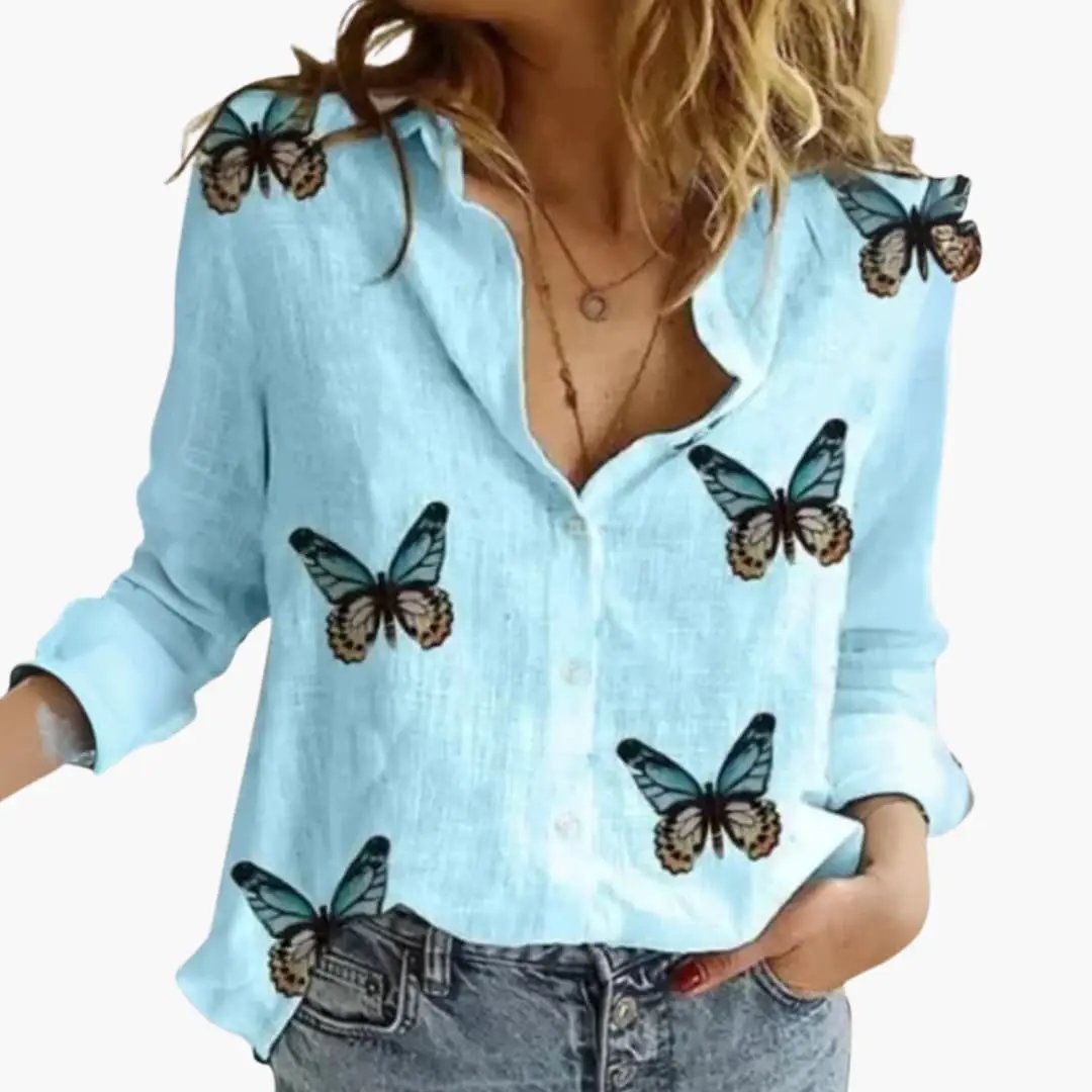Women’s Long Sleeve Polka Dot Blouse with Button Front and Relaxed Fit