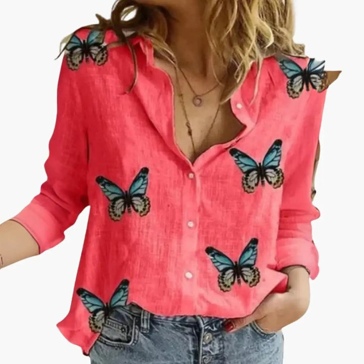 Women’s Long Sleeve Polka Dot Blouse with Button Front and Relaxed Fit