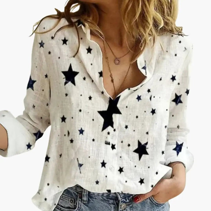 Women’s Long Sleeve Polka Dot Blouse with Button Front and Relaxed Fit