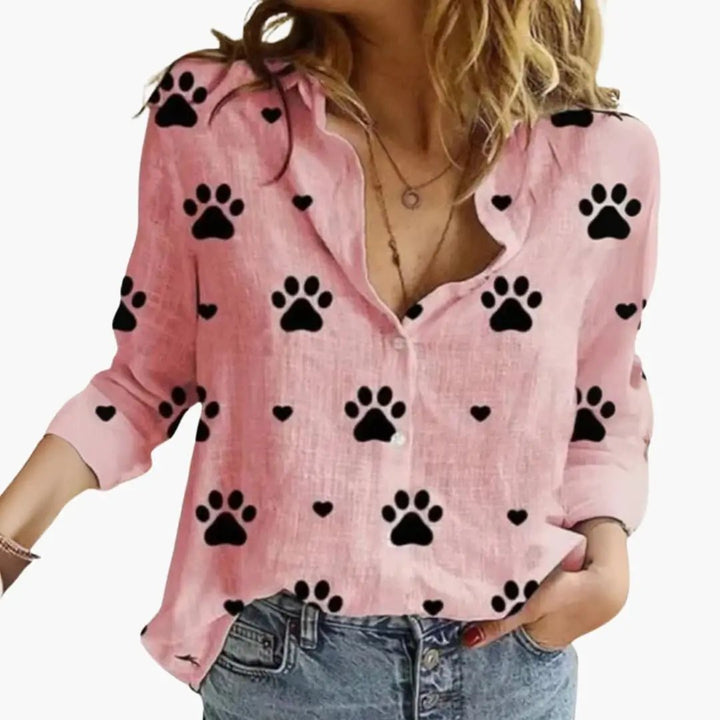 Women’s Long Sleeve Polka Dot Blouse with Button Front and Relaxed Fit