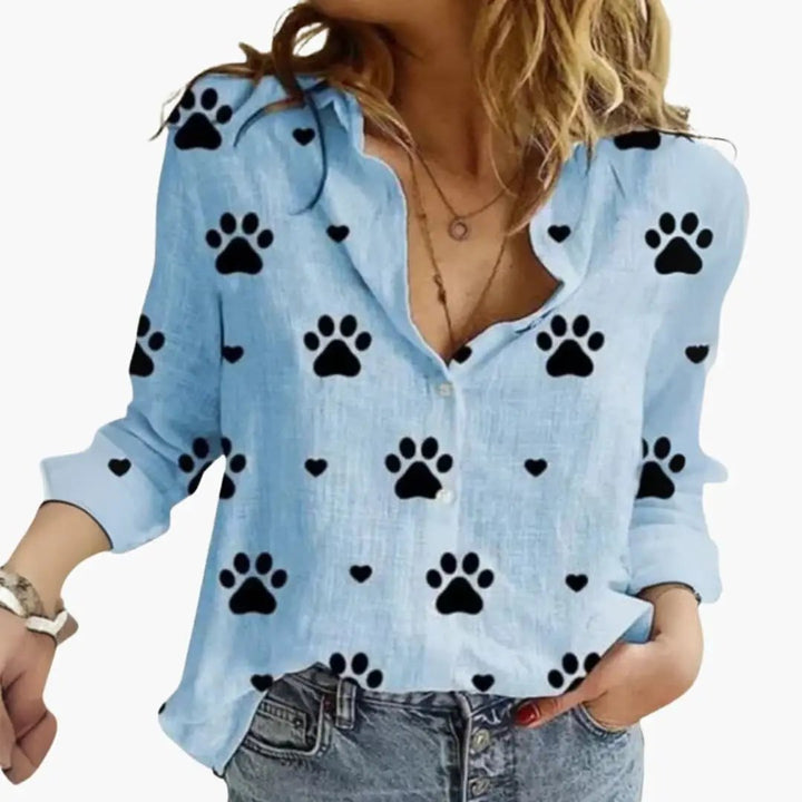 Women’s Long Sleeve Polka Dot Blouse with Button Front and Relaxed Fit