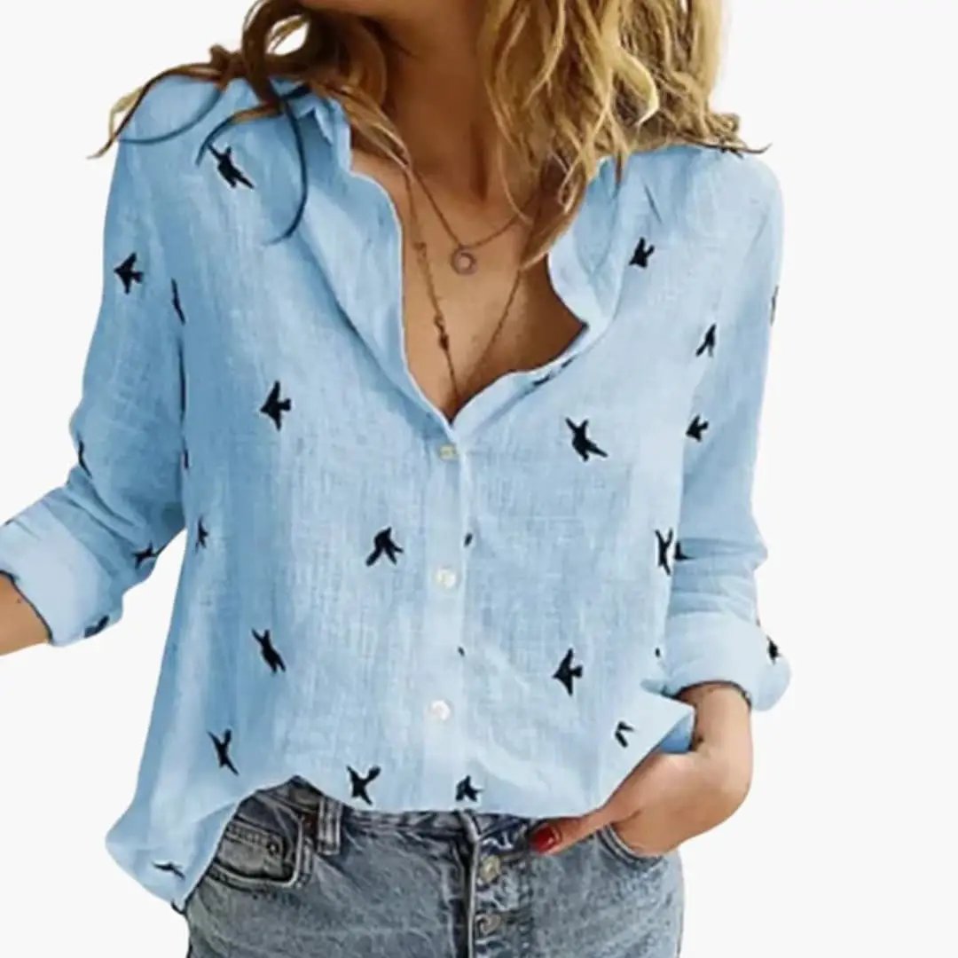 Women’s Long Sleeve Polka Dot Blouse with Button Front and Relaxed Fit