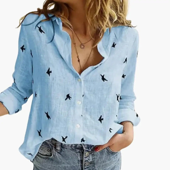 Women’s Long Sleeve Polka Dot Blouse with Button Front and Relaxed Fit