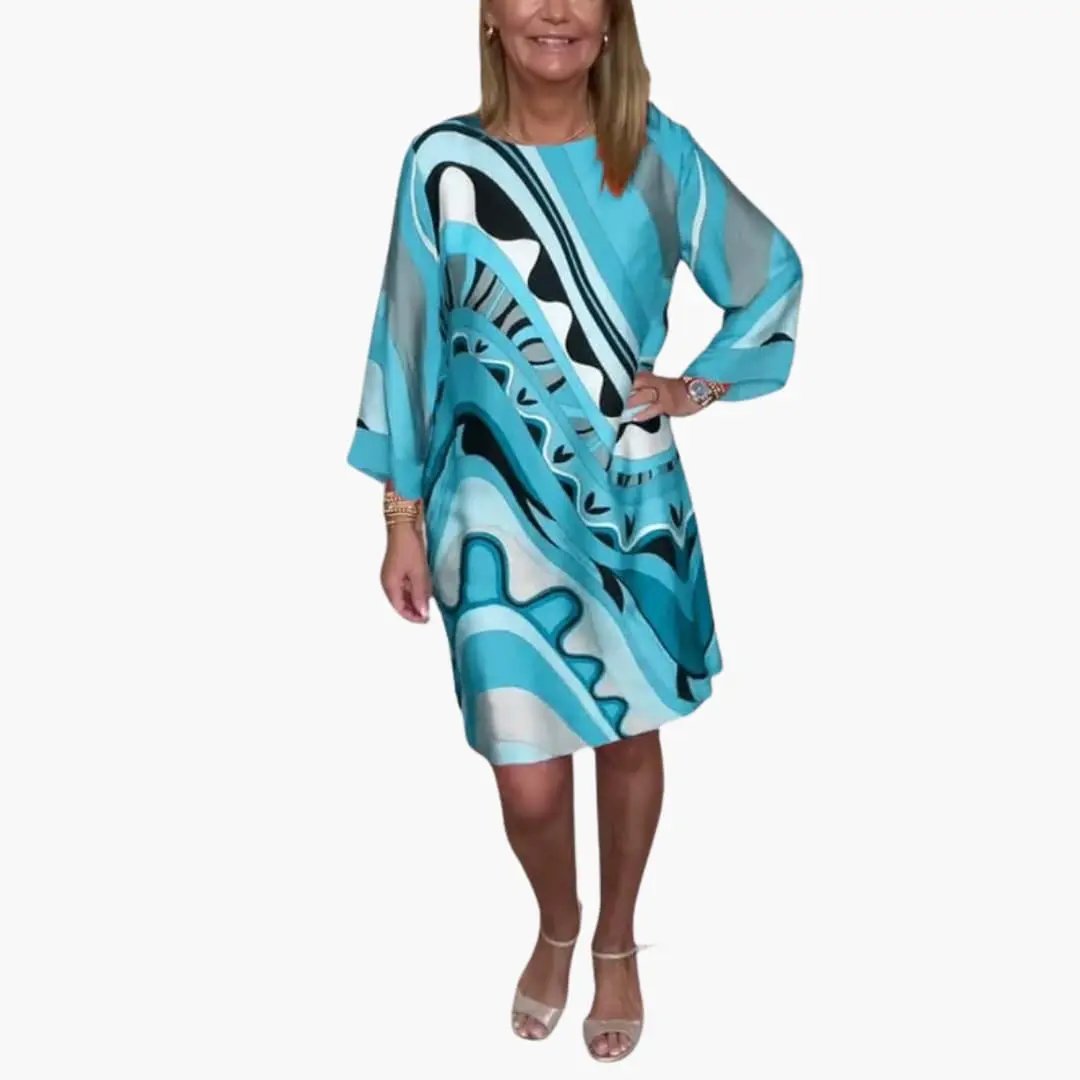 Women’s Long Sleeve Printed Dress with Loose Fit