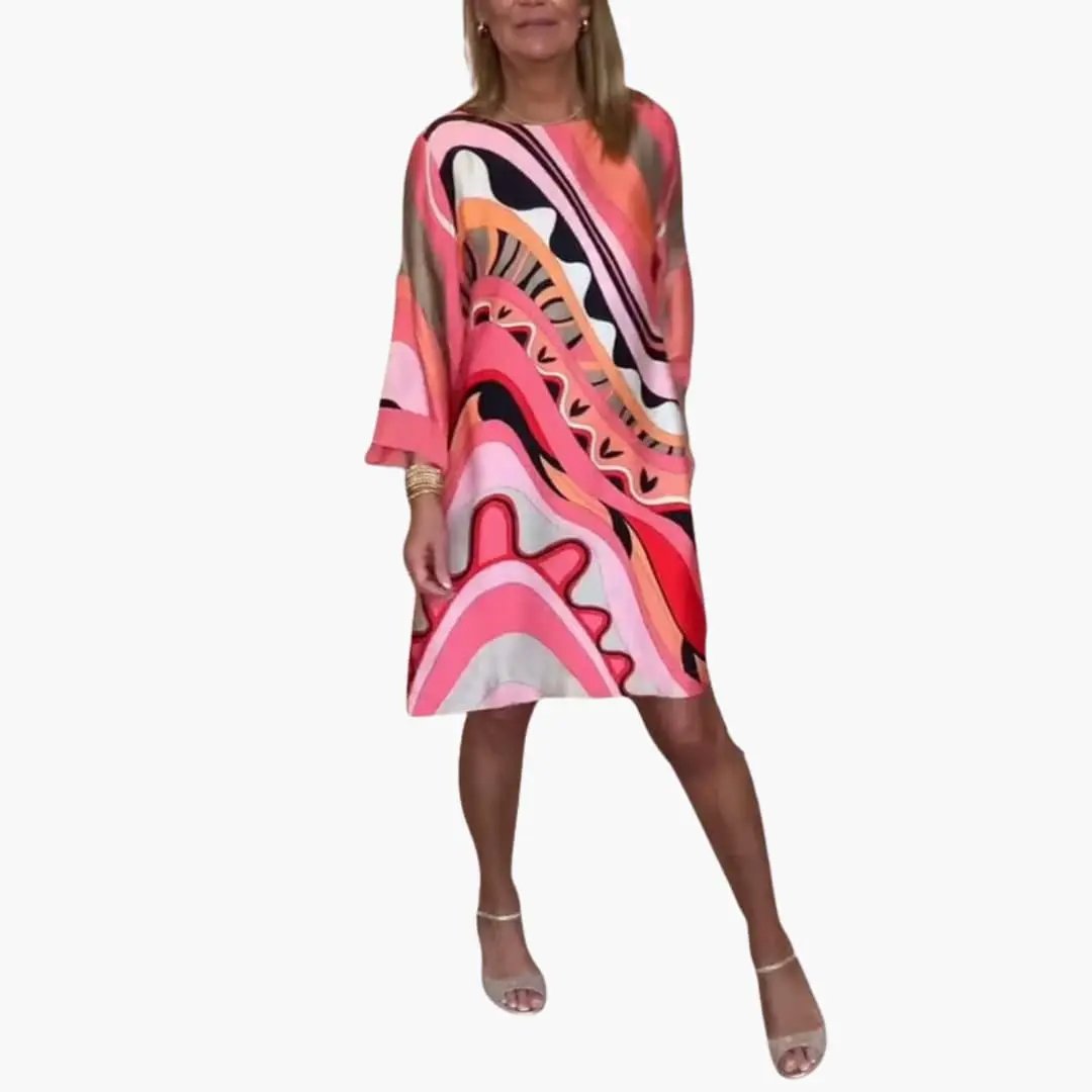 Women’s Long Sleeve Printed Dress with Loose Fit