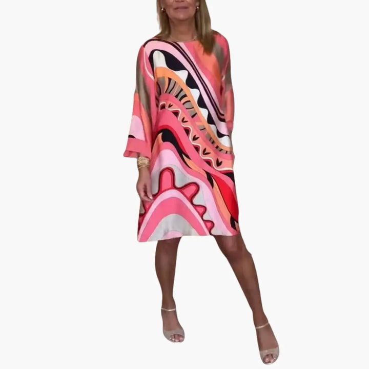 Women’s Long Sleeve Printed Dress with Loose Fit