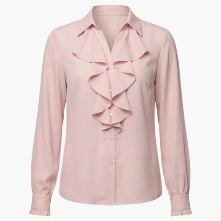 Women’s Long Sleeve Ruffle Front Blouse Crew Neck Loose Fit Woven Shirt Top