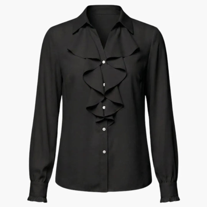 Women’s Long Sleeve Ruffle Front Blouse Crew Neck Loose Fit Woven Shirt Top