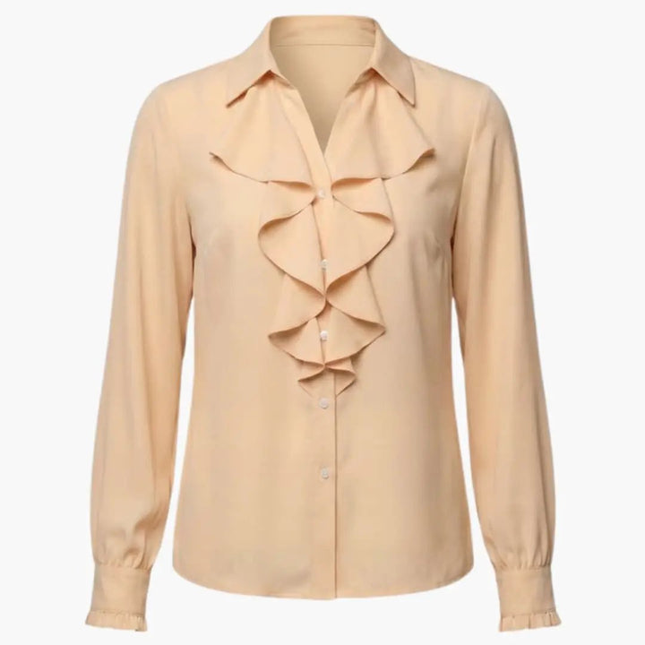 Women’s Long Sleeve Ruffle Front Blouse Crew Neck Loose Fit Woven Shirt Top