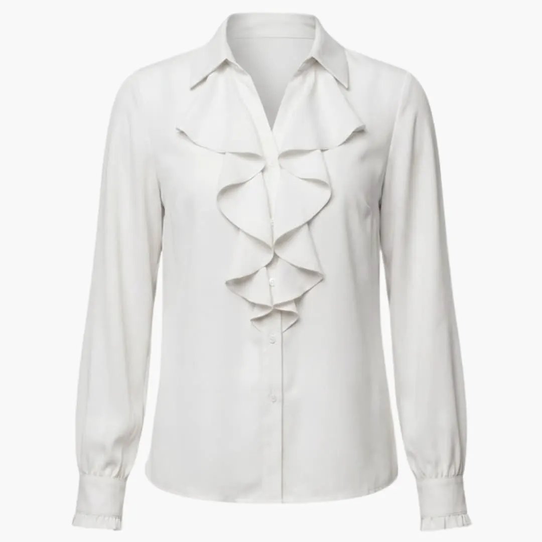 Women’s Long Sleeve Ruffle Front Blouse Crew Neck Loose Fit Woven Shirt Top