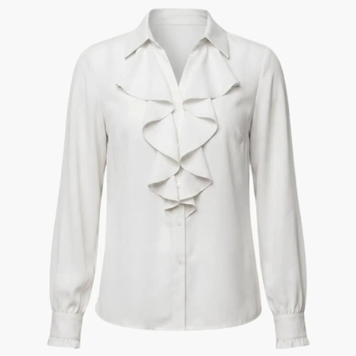 Women’s Long Sleeve Ruffle Front Blouse Crew Neck Loose Fit Woven Shirt Top