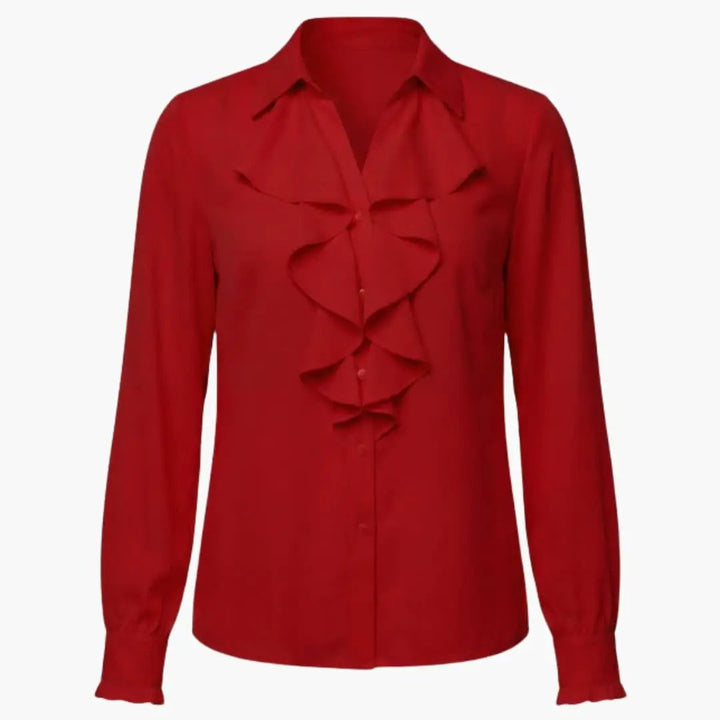Women’s Long Sleeve Ruffle Front Blouse Crew Neck Loose Fit Woven Shirt Top