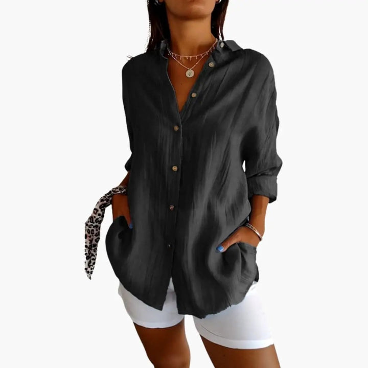 Women’s Longline Button Front Blouse Woven Top