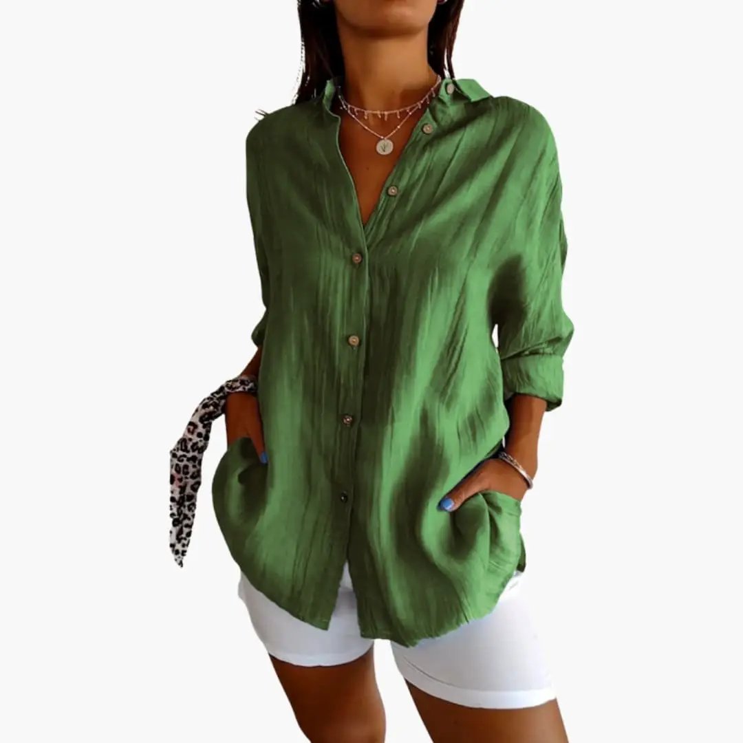 Women’s Longline Button Front Blouse Woven Top
