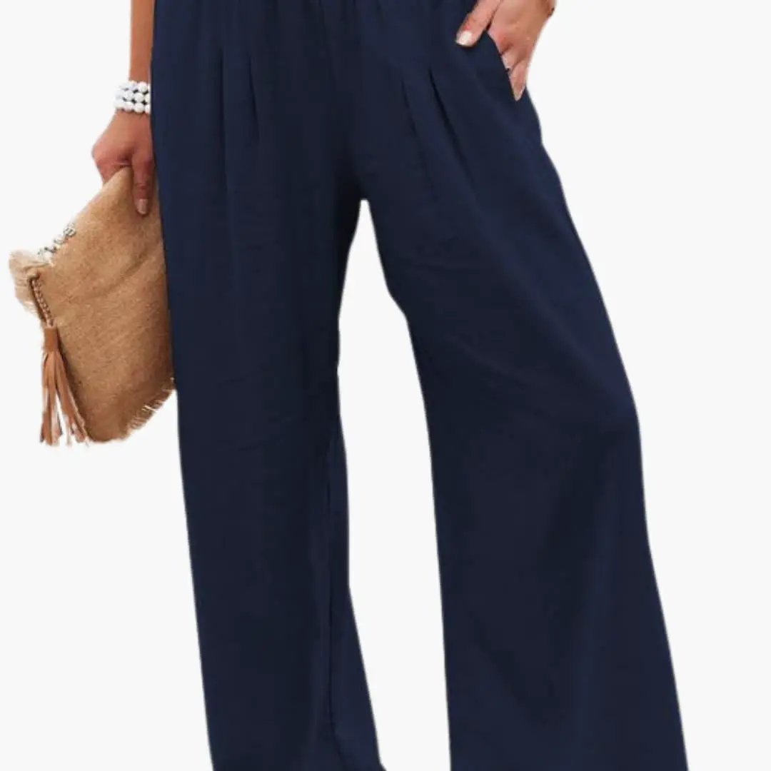 Women’s Loose Fit Pants with Elastic Waistband and Side Pockets