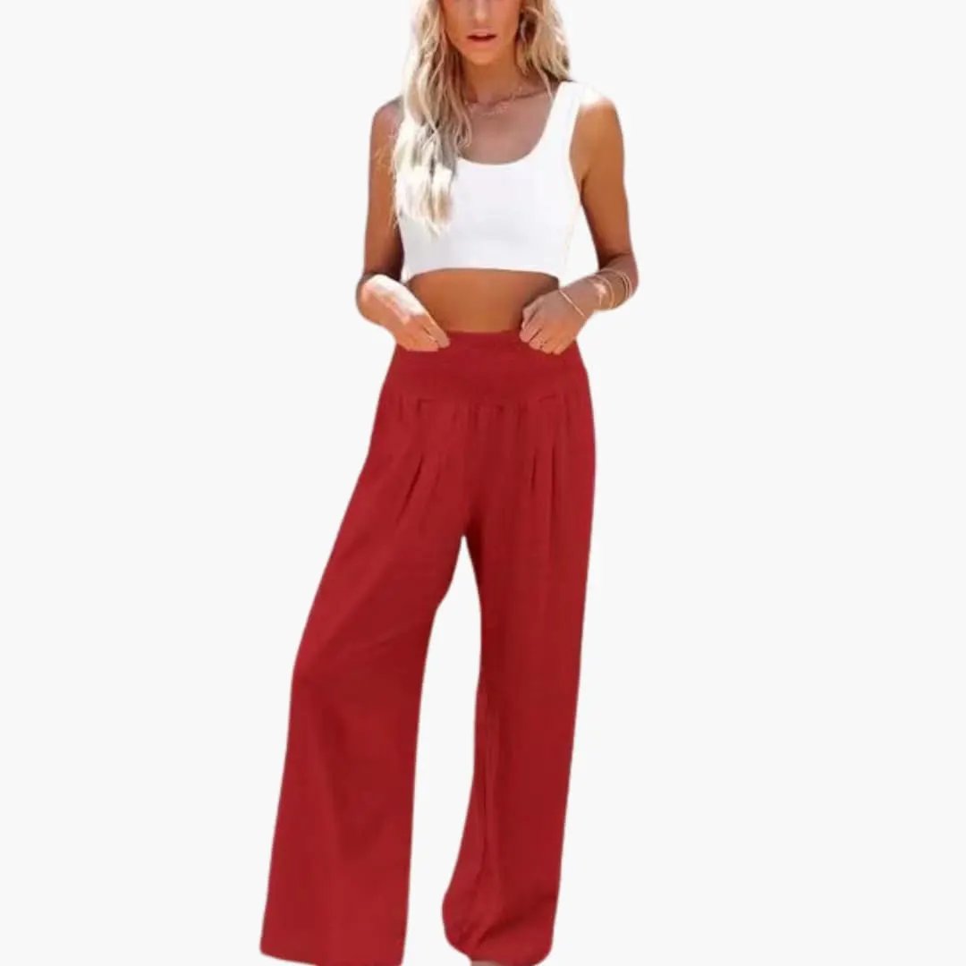 Women’s Loose Fit Pants with Elastic Waistband and Side Pockets