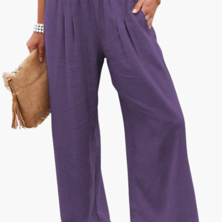 Women’s Loose Fit Pants with Elastic Waistband and Side Pockets