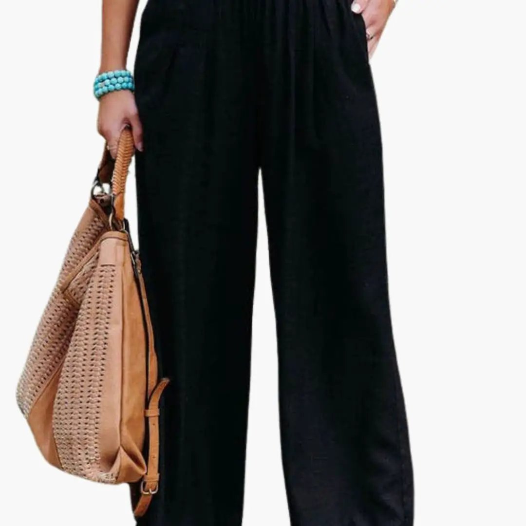 Women’s Loose Fit Pants with Elastic Waistband and Side Pockets