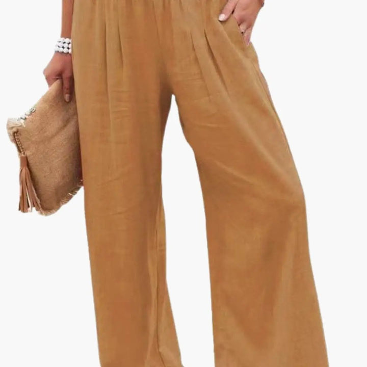 Women’s Loose Fit Pants with Elastic Waistband and Side Pockets