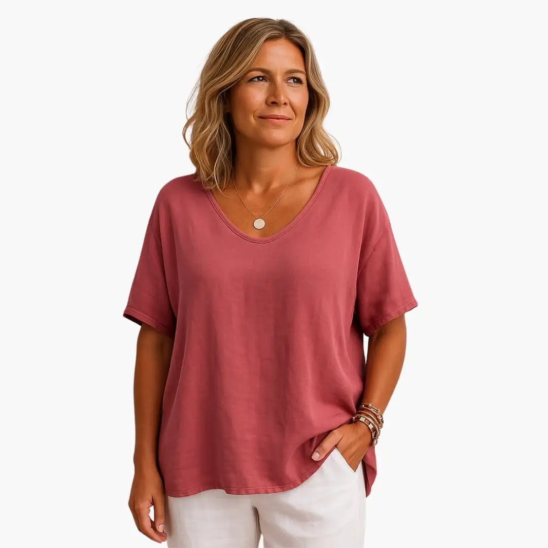 Women's Loose Fit T-Shirt with Round Neck and Short Sleeves