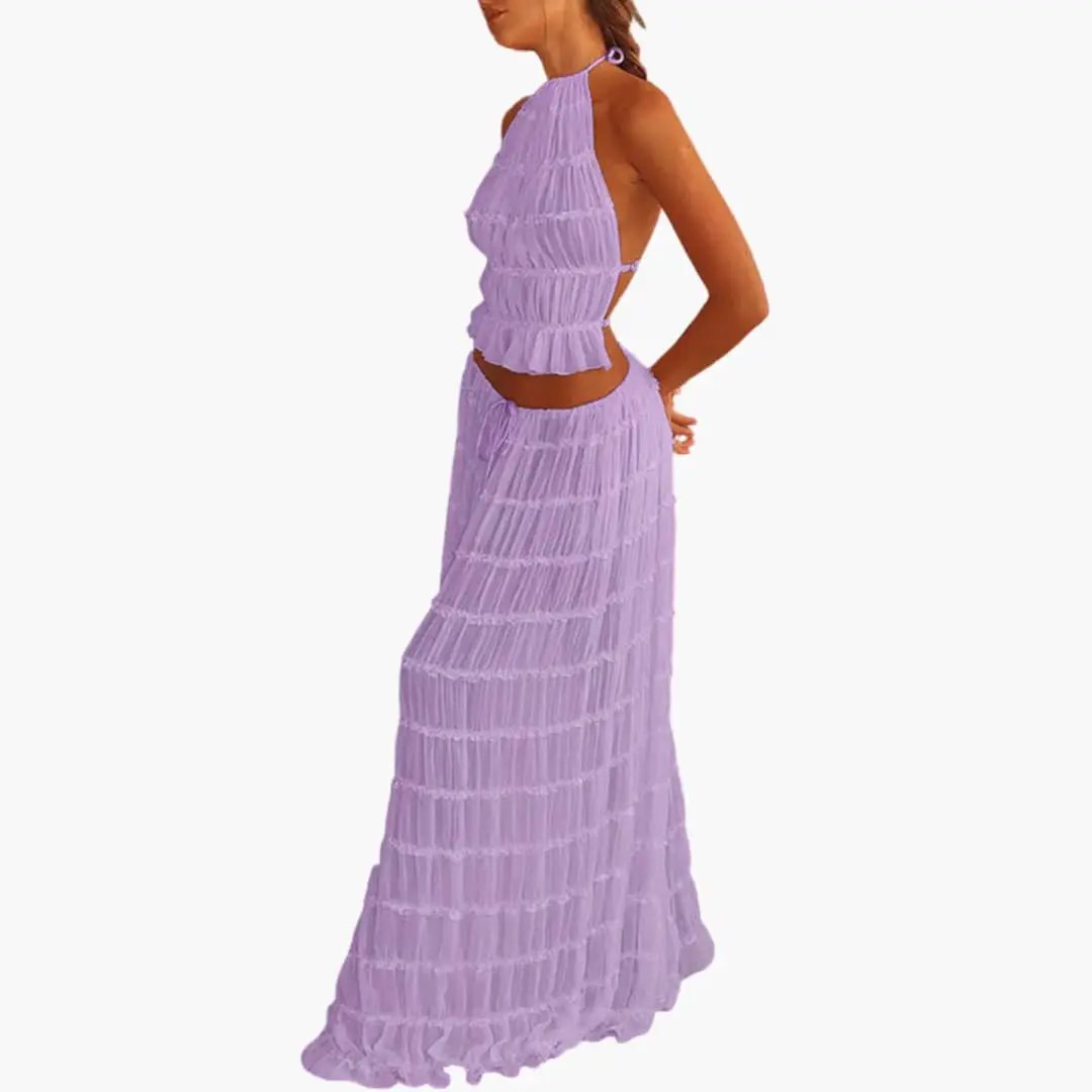 Women’s Maxi Dress with Adjustable Bodice and Ruffle Trim