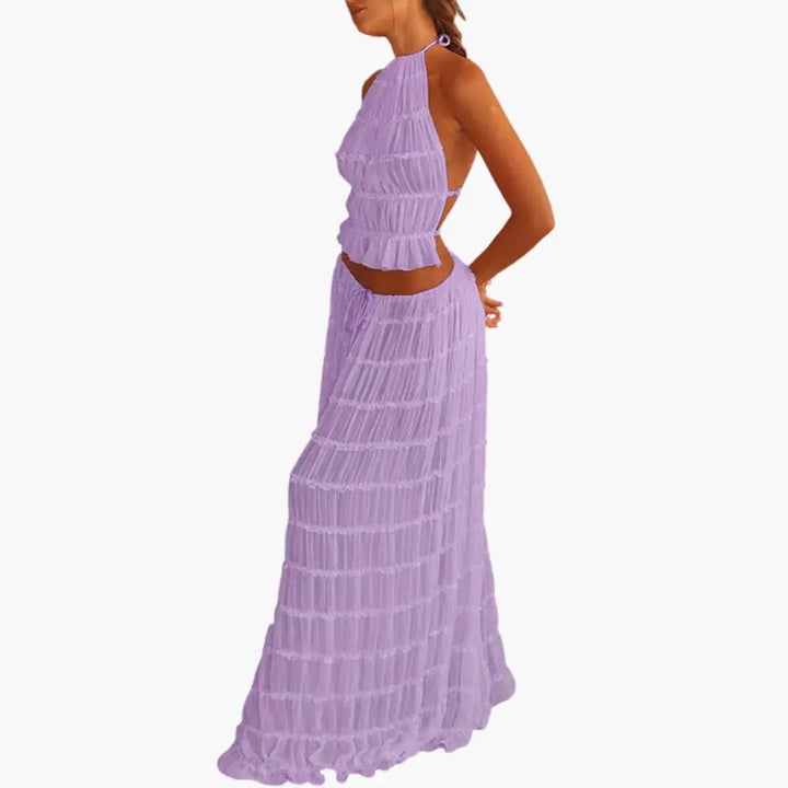 Women’s Maxi Dress with Adjustable Bodice and Ruffle Trim