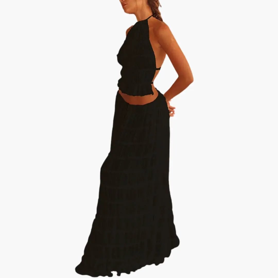 Women’s Maxi Dress with Adjustable Bodice and Ruffle Trim