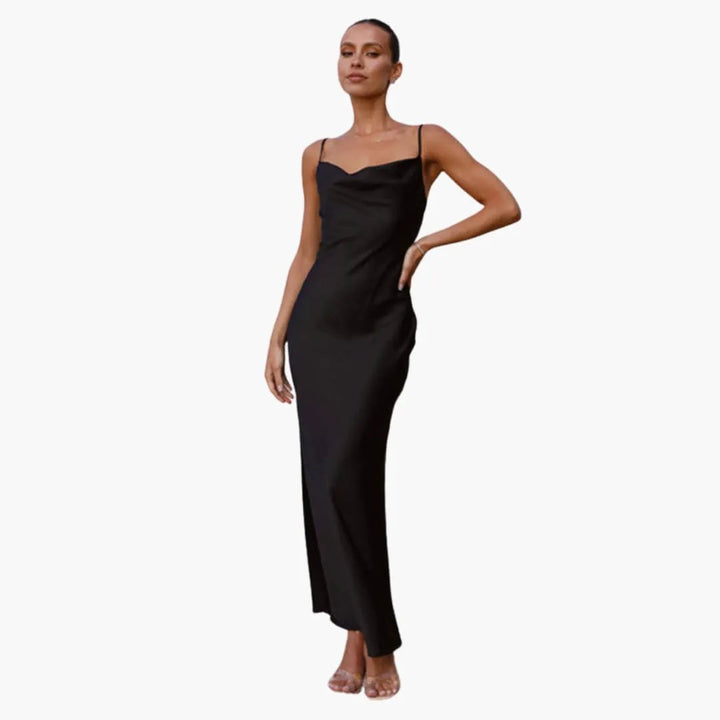 Women’s Maxi Dress with Adjustable Spaghetti Straps and Round Neck