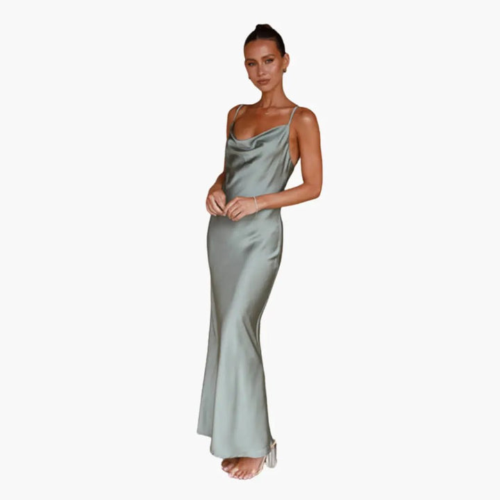 Women’s Maxi Dress with Adjustable Spaghetti Straps and Round Neck